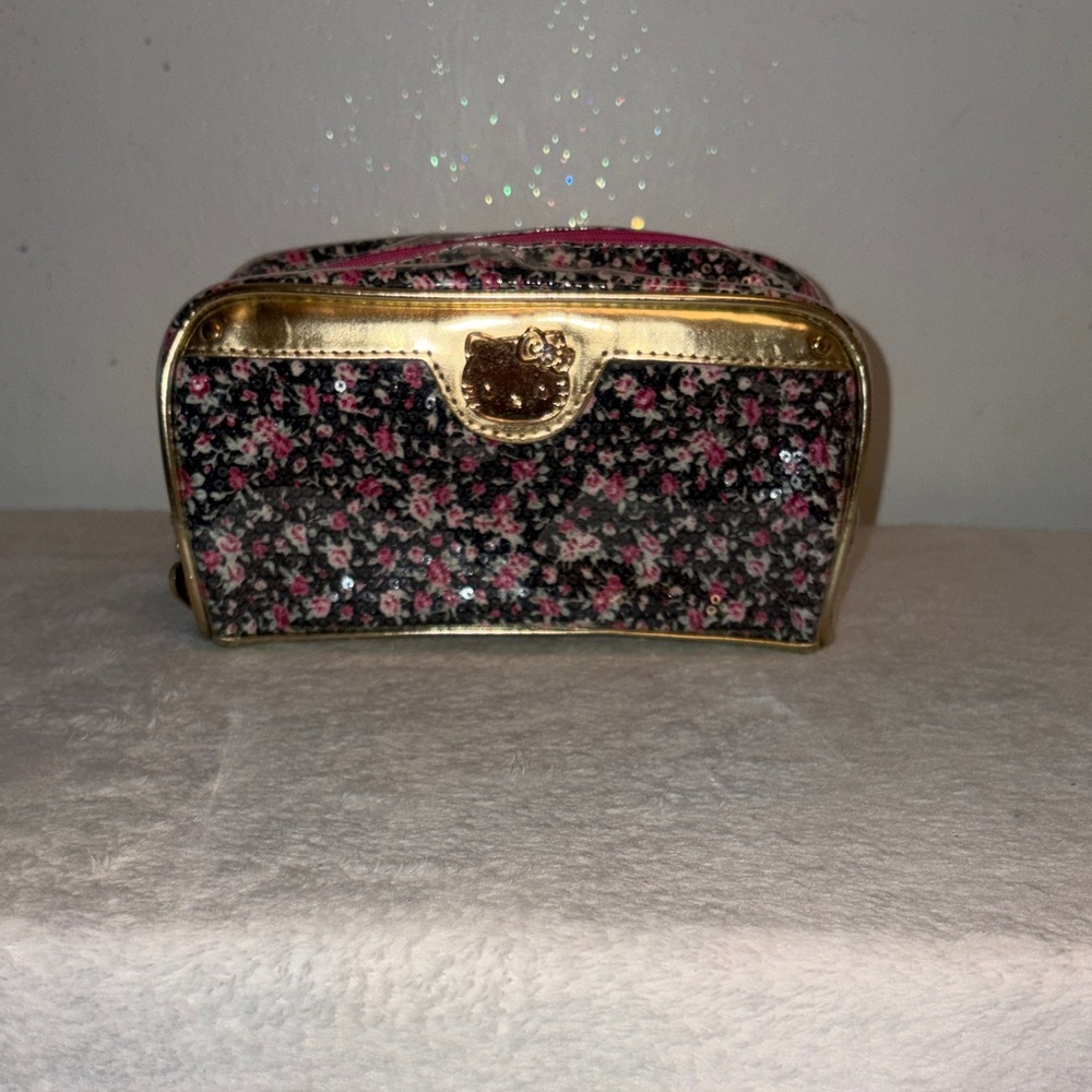 Sanrio Black and Gold Floral Cosmetic Bag